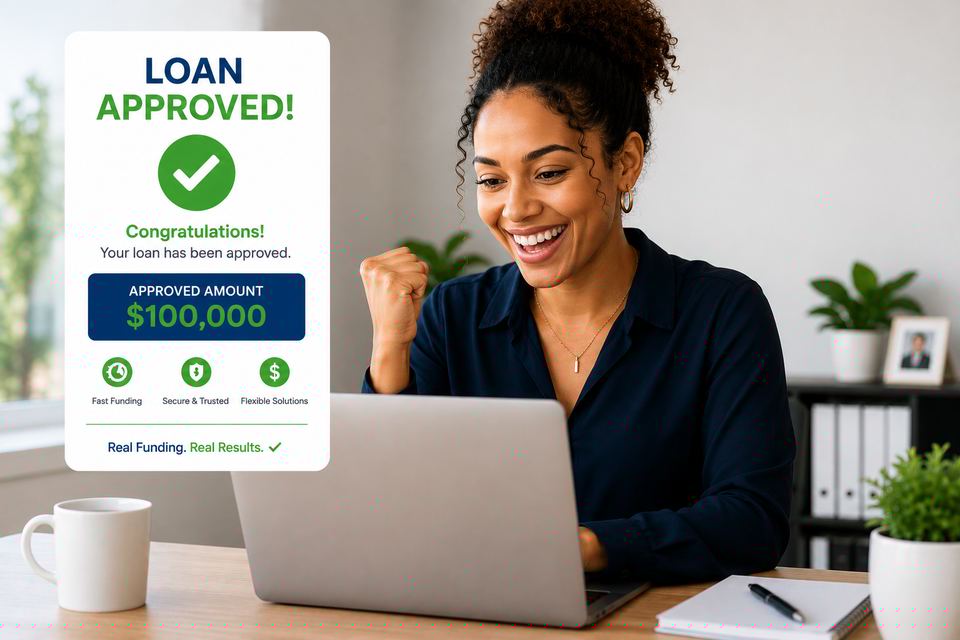 Happy business owner receiving a loan approval notification