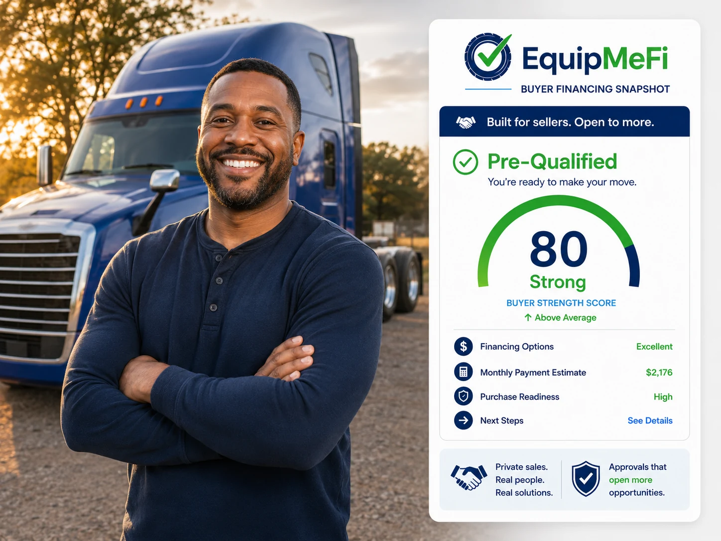 Happy semi-truck buyer with EquipMeFi financing snapshot